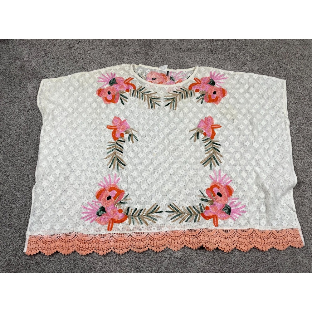 Akemi & Kin Shirt Womens XS Floral Lace Embroidered Poncho Scallop Crochet Boho